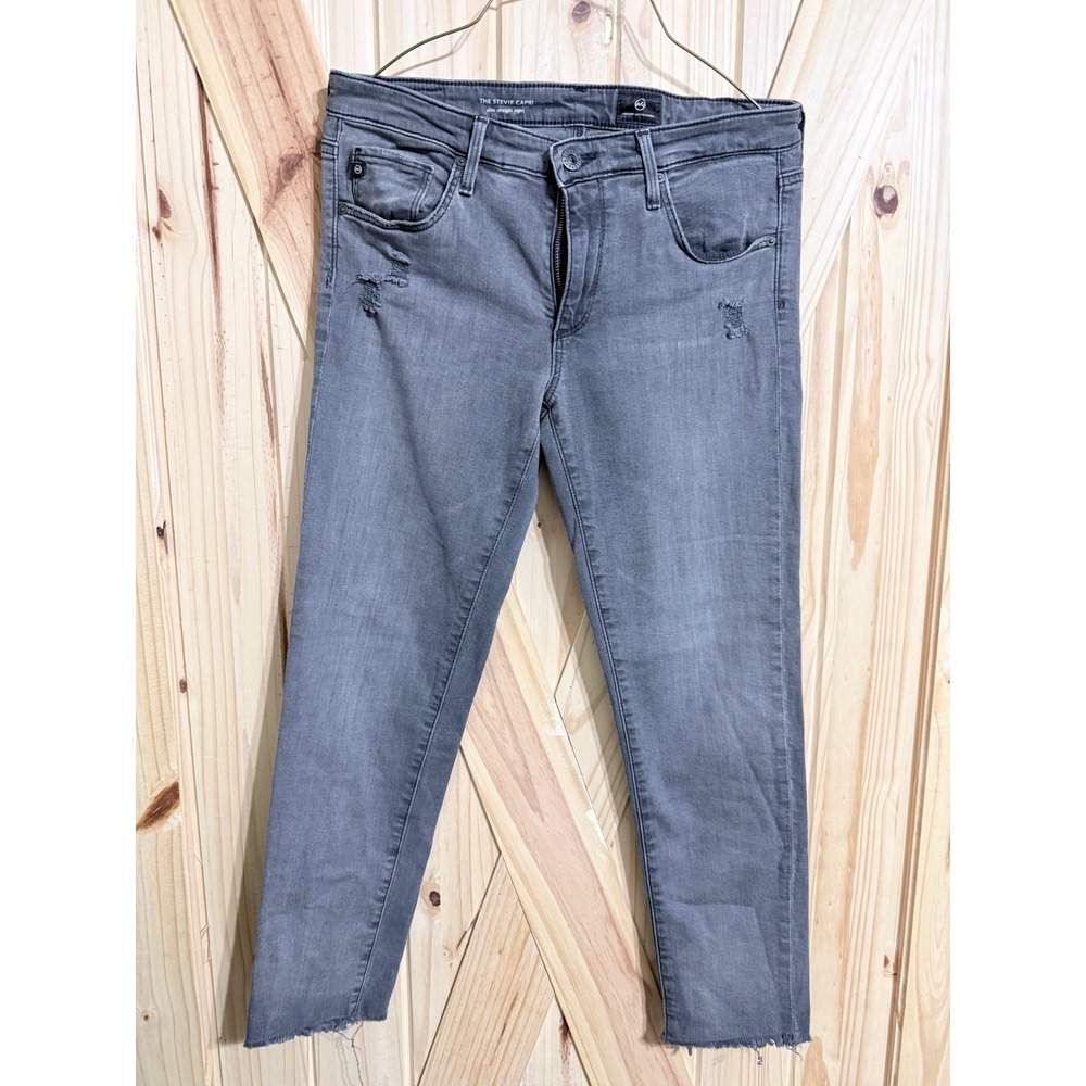 AG Adriano Goldschmied The Stevie Capri Grey Slim Straight Distressed Jeans